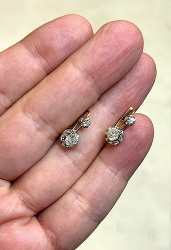 Boucles d'oreilles Dormeuses ancienne en or et diamants 58 Facettes