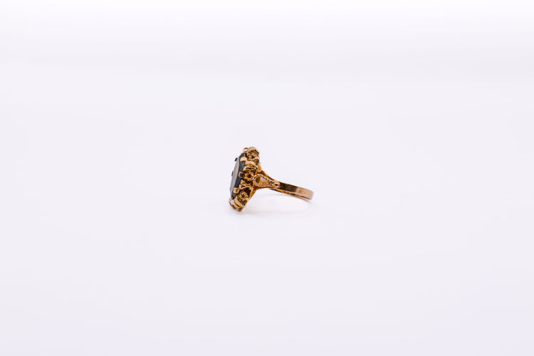 Bague 57 Bague vintage dentelle or jaune, Quartz fumé 58 Facettes 4651