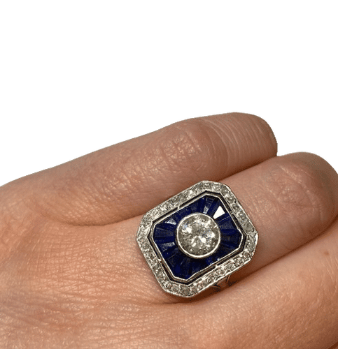 Bague 51 Bague art déco or, saphirs et diamants 58 Facettes