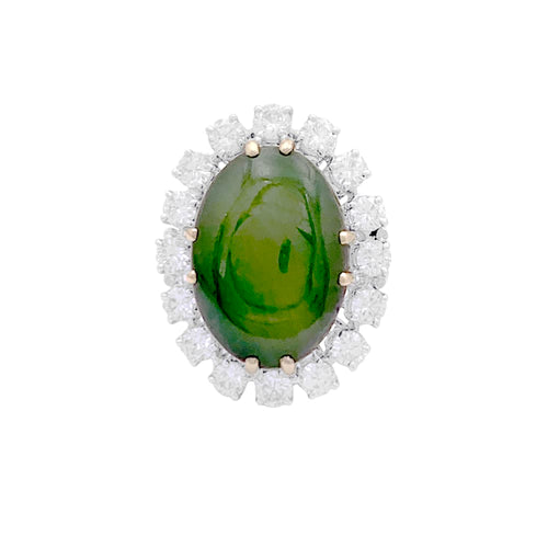 Bague 48 Bague or blanc, jade néphrite et diamants. 58 Facettes 35098