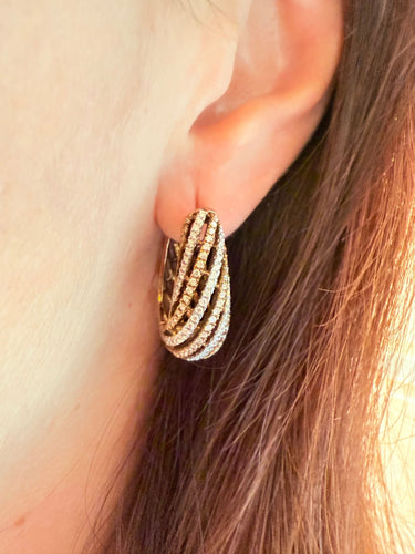 Boucles d'oreilles Créoles en or rose et blanc avec diamants 58 Facettes