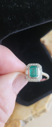 Bague 54 Art Déco Bague en Platine, Émeraude et Diamants 58 Facettes