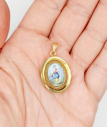 Pendentif Pendentif porte-photo or jaune miniature demoiselle (circa 1920) 58 Facettes A05939