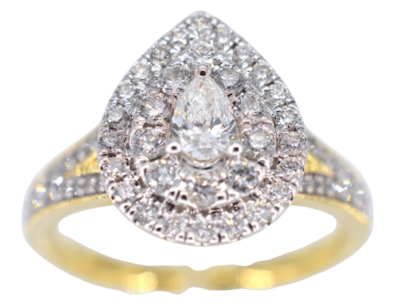 Bague 54 Bague d'entourage en or en forme de larme avec diamants 58 Facettes 2154