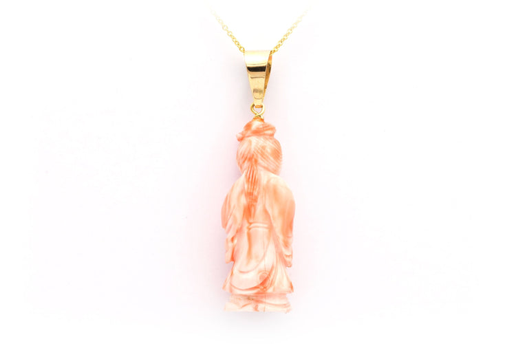 Pendentif Pendentif asiatique 1950 en or jaune 18 carats et en corail 58 Facettes 22532