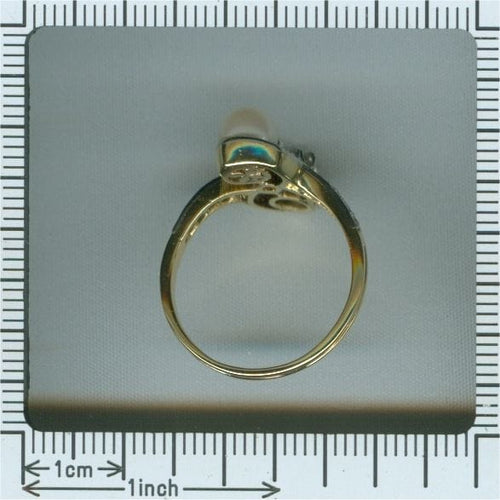 Bague 58 Belle Epoque diamond and pearl engagement ring model toi et moi 58 Facettes 20155-0500