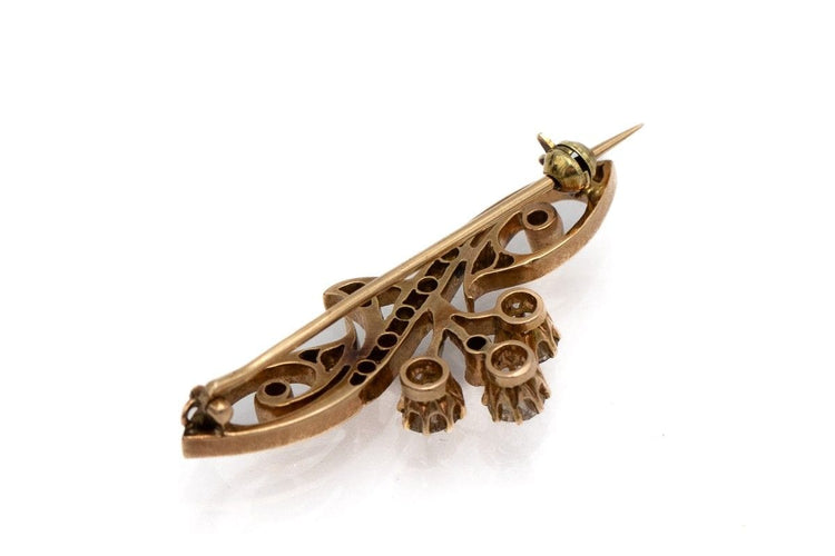 Antique yellow gold brooch with 0.85-carat diamonds in the Art Nouveau style 58 Facettes 9043