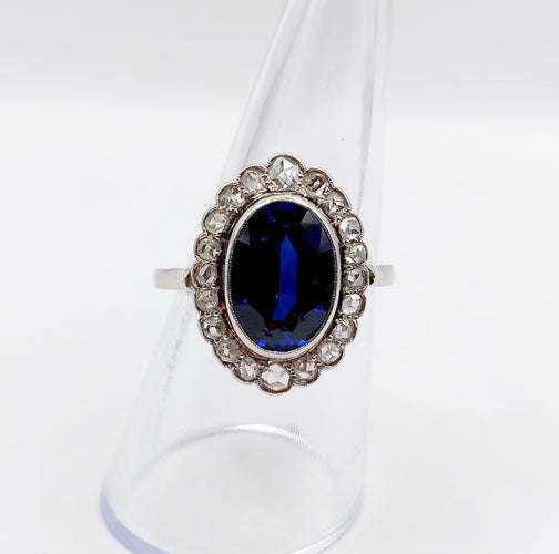 Bague 56.5 Bague marguerite Platine saphir synthétique et diamants taille rose 58 Facettes A05897