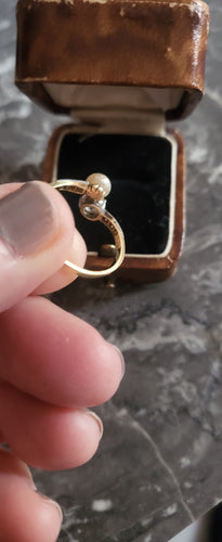 Bague 53 Belle Epoque Bague Toi et Moi en or blanc, diamants, perle naturelle 58 Facettes