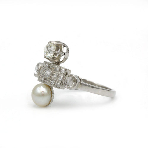 Bague 53 Bague - Or blanc, perles et diamants 58 Facettes 1155