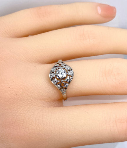 Bague 53 Bague or blanc diamants vers 1900 58 Facettes AB650