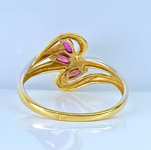 Bague 51 Bague or jaune 3 rubis navettes 58 Facettes AB649