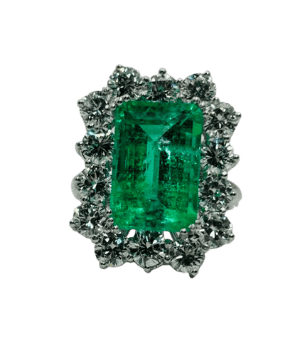 Bague 54 Bague en or blanc avec émeraude centrale et diamants 58 Facettes 50200