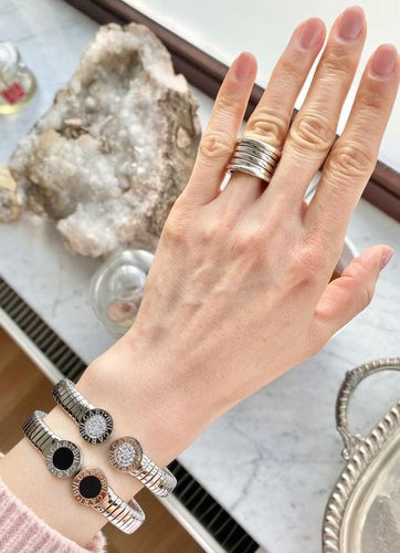 Bracelet BULGARI  - Bracelet Bvlgari acier et onyx 58 Facettes