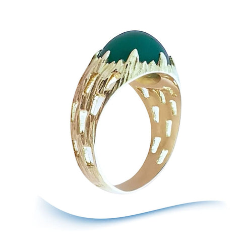 Bague 54 Bague agate verte en cabochon or jaune 58 Facettes AA 1694