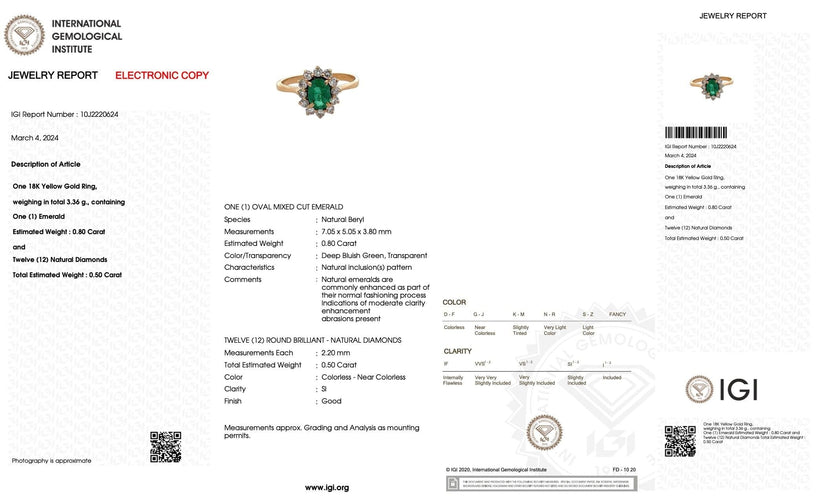 Bague 57 Bague or jaune émeraudes et diamants certificat IGI 58 Facettes