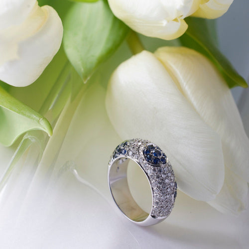 Bague BAGUE SAPHIRS PAVAGE DIAMANTS OR GRIS 18K 58 Facettes 0