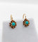 Boucles d'oreilles Dormeuses or jaune, cabochons de turquoises sur monture en fleur (circa 1900) 58 Facettes A05448