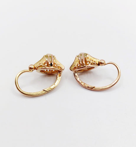 Boucles d'oreilles Dormeuses or rose, diamants jaunes taille ancienne (circa 1900) 58 Facettes A06239