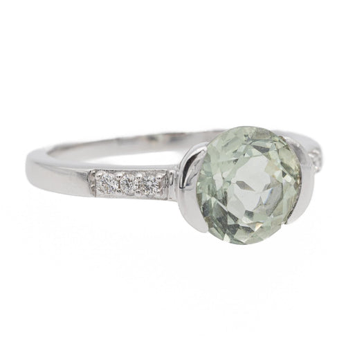 White gold ring Prasiolite, Diamond 
