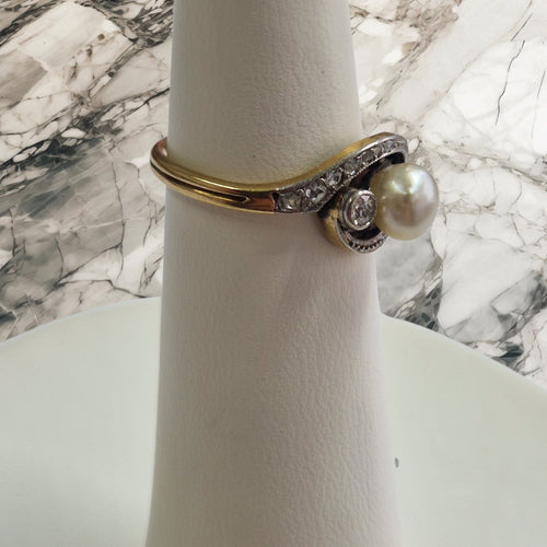 Bague 51 Bague Art Déco perle et diamants en or jaune 18k 58 Facettes