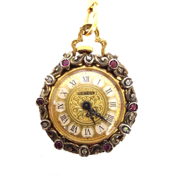 Lange Ketten- und Taschenuhr, 19. Jahrhundert, Gold und silber, Miniatur