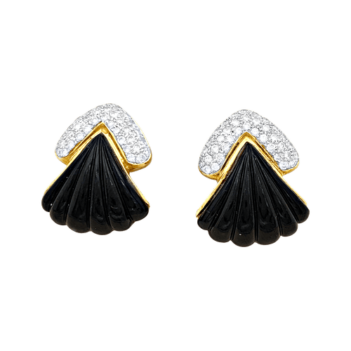 Boucles d'oreilles Clips d'oreilles vintage, or jaune, onyx, diamants. 58 Facettes 34718