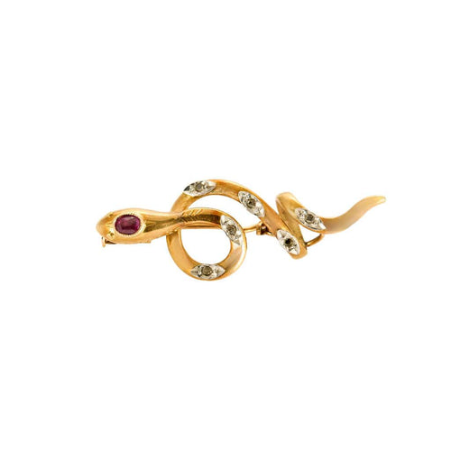 Broche Broche serpent or jaune et gris, rubis et diamants 58 Facettes NAR01482