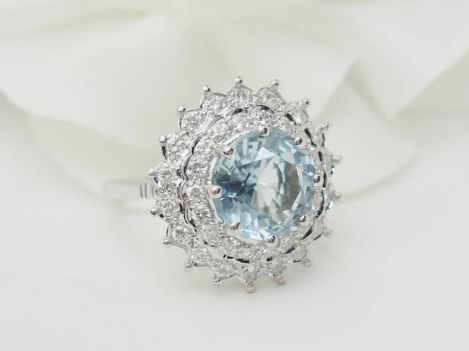 Bague 52.5 Bague entourage en or blanc et platine, Aigue marine et diamants 58 Facettes 33455