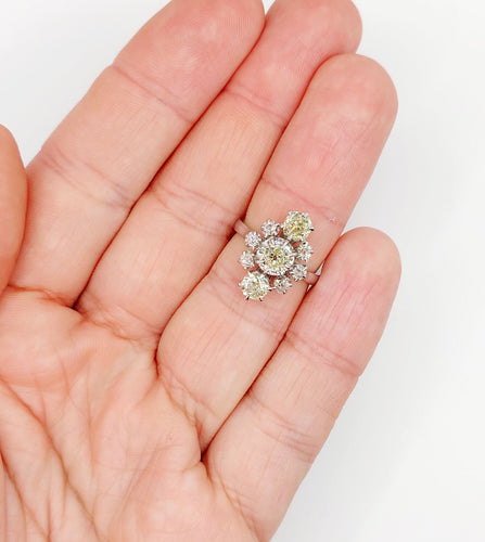 Bague 51 Bague marquise art déco or blanc, diamant jaune et diamant blanc 58 Facettes A05663