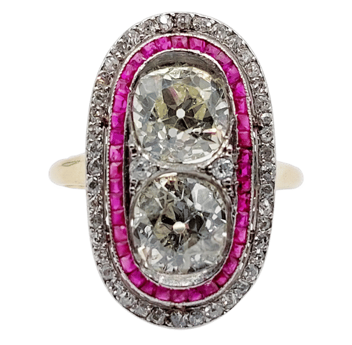 Bague 57 Bague marquise art déco en or 18k et platine, diamants et rubis 58 Facettes A06578