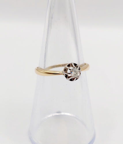 Bague 52 Bague solitaire antique or jaune, diamant taille ancienne 0.14 carat (circa 1900) 58 Facettes A05954