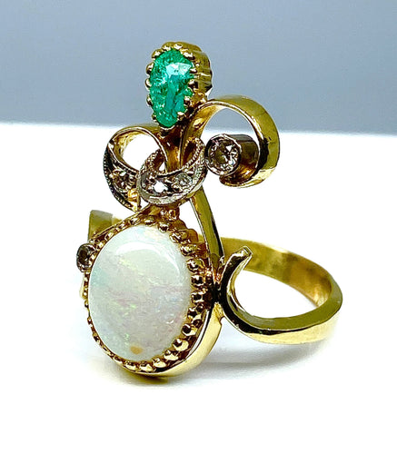 Bague 56 Bague 2 Ors Opale Emeraude Diamants 58 Facettes AB226