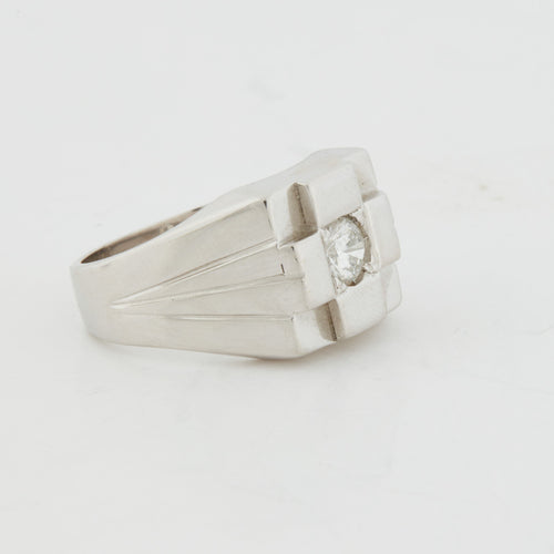 Bague 55 Chevalière Or Blanc sertie d’un Diamant 58 Facettes RÉF 8077/11