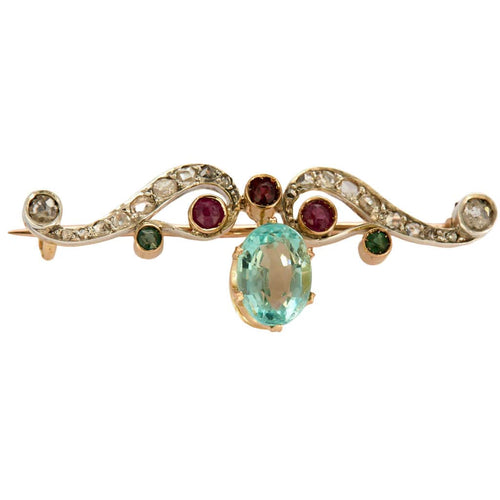 Broche Broche fin XIX pierre bleue turquoise en or et diamants 58 Facettes P21L1