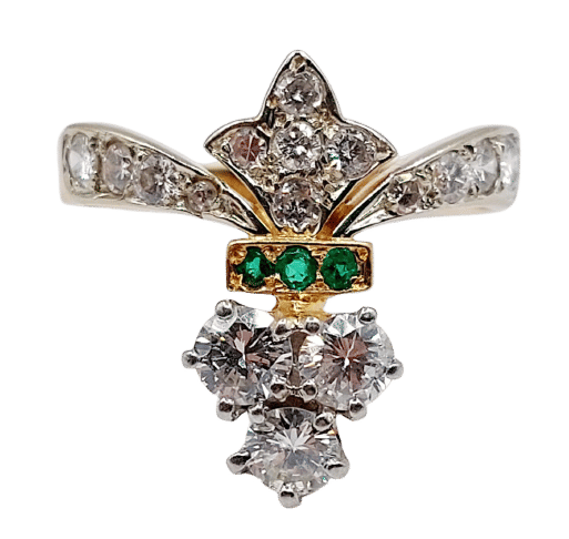 Bague duchesse Art Déco or rose, platine, 1,10 carat diamants et émeraudes 58 Facettes A06228