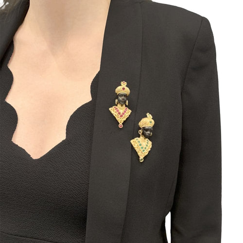 Broche Broche G.NARDI, "Moretto", or jaune, émeraudes, ébène. 58 Facettes 34877