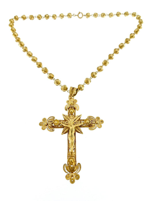 Pendentif Crucifix portugais avec chaîne en or jaune 58 Facettes