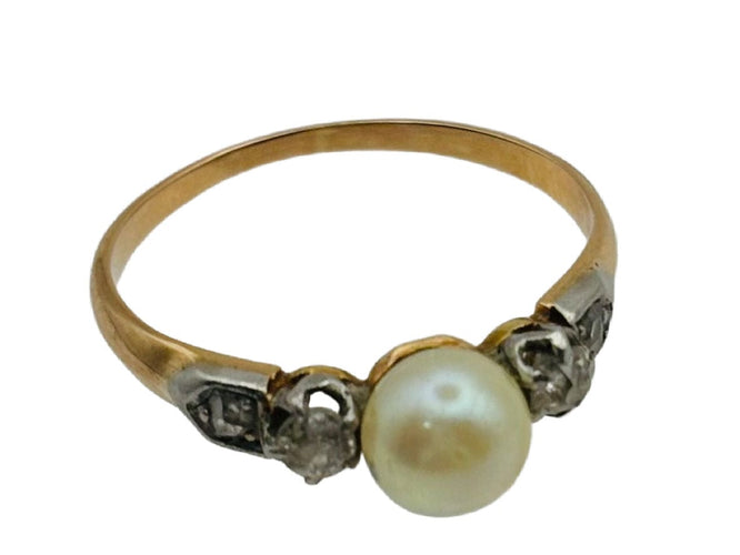 Bague Bague en or jaune avec perle, design Art déco 58 Facettes 50117