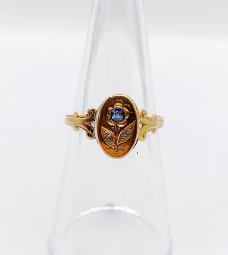 Bague 52.5 Bague art nouveau or rose fleur, saphir et diamants 58 Facettes A05529