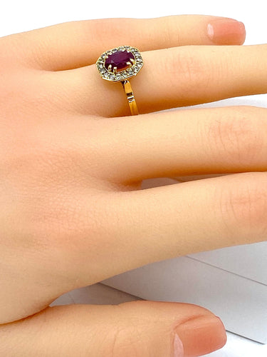Bague 55 Bague or jaune rubis et diamants 58 Facettes AB335