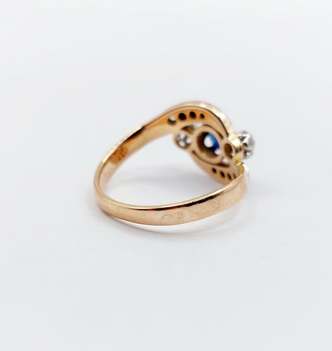 Bague 48 Bague tourbillon antique or rose saphir et diamants taille rose (circa 1900) 58 Facettes A06284