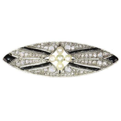Broche Broche Art Déco vintage en diamant, onyx et perles 58 Facettes 18309-0001