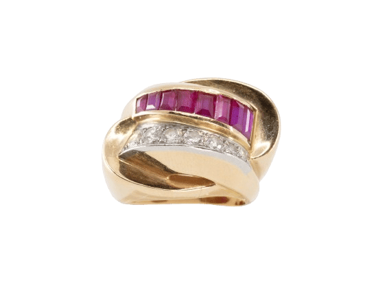 Bague 50 Bague Tank or jaune, rubis et diamants 58 Facettes 248666