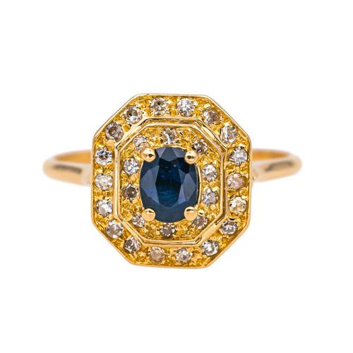 Prsten z růžového zlata, safír, diamant 