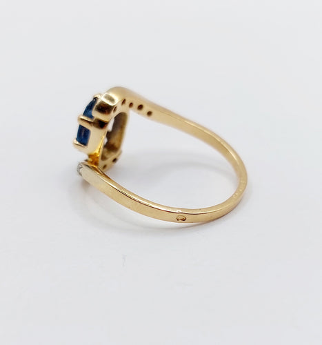 Bague tourbillon vintage or jaune, saphir 1,20 carat et diamants 58 Facettes A06237