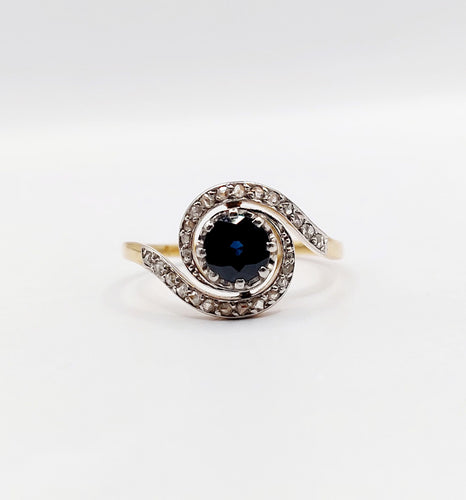 Bague 59 Bague tourbillon or jaune, saphir et diamants taille rose (circa 1900) 58 Facettes A05937