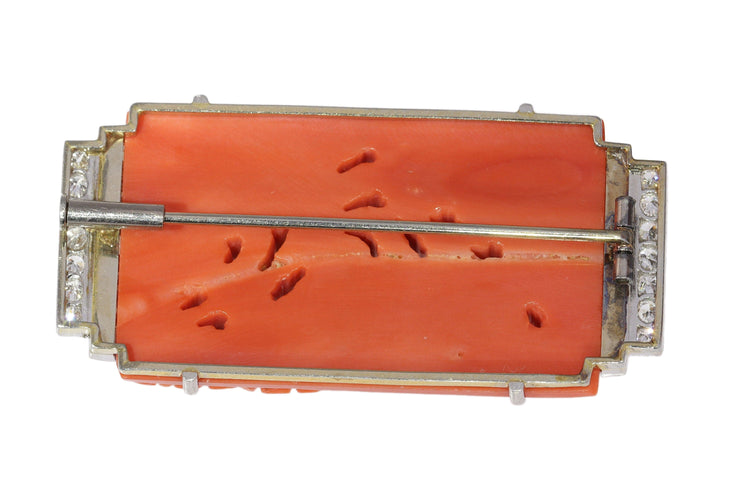 Broche Une fusion d'élégance et de zen : broche japonisante Art déco des années 1920 avec diamants, onyx et corail sanguin 58 Facettes 23277-0093