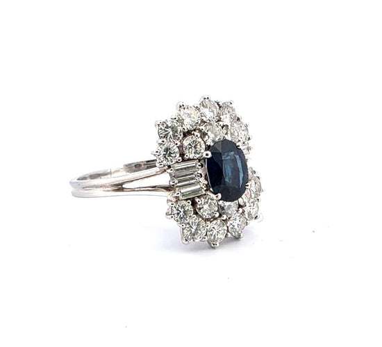 Superb vintage ring in white gold, sapphire and diamond 