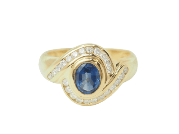 Bague 54 Bague en or jaune, saphir ovale et diamants 58 Facettes 33549